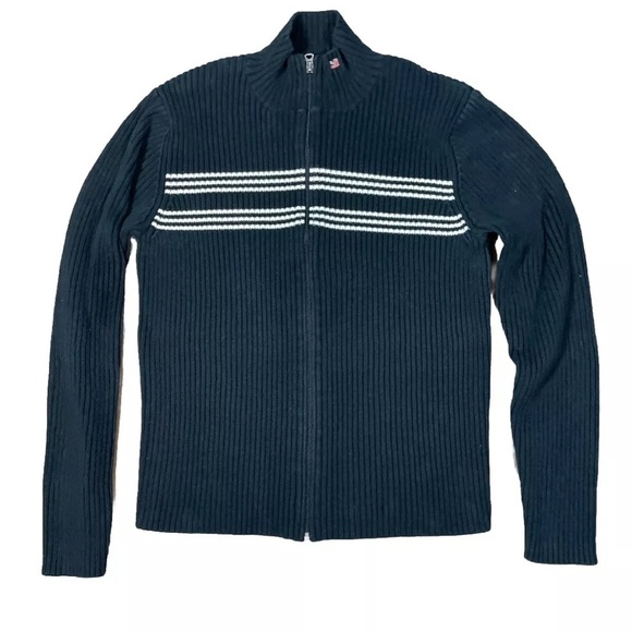 Vintage Polo Jeans Co. Ralph Lauren Ribbed Full Zip Sweater 90s Y2K Size Large - Picture 1 of 6